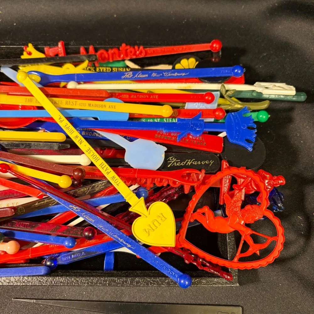 Vintage Plastic Swizzle Sticks Cocktail Stirrers Lot 14 Advertising Mid Century